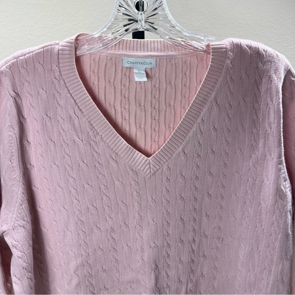 Vintage Pink Cable Knit Sweater 90s Charter Club Knitted V Neck Blouse Crewneck - Picture 5 of 17